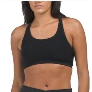 Nux Black Ribbed Shapeshifter Sports Bra w/ Criss Cross Back Size L